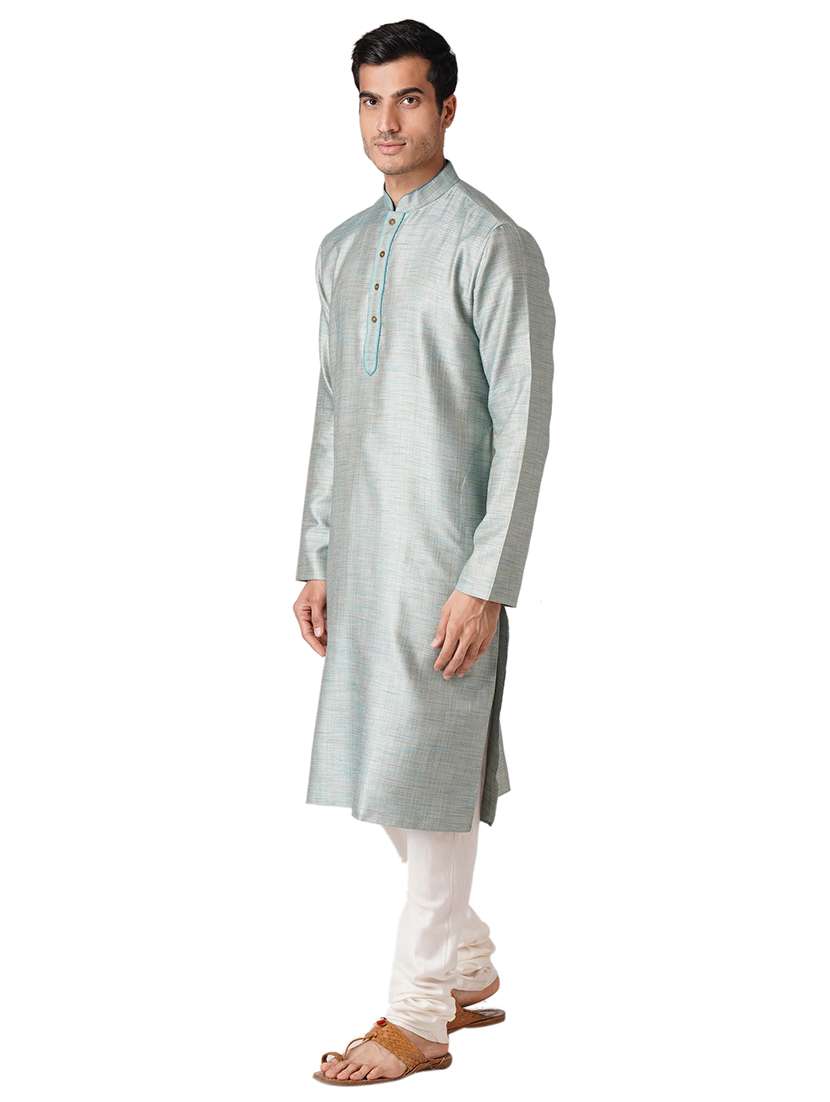 ferozi blue cotton kurta pyjama ethnic wear set - 17424608 - Standard Image - 1