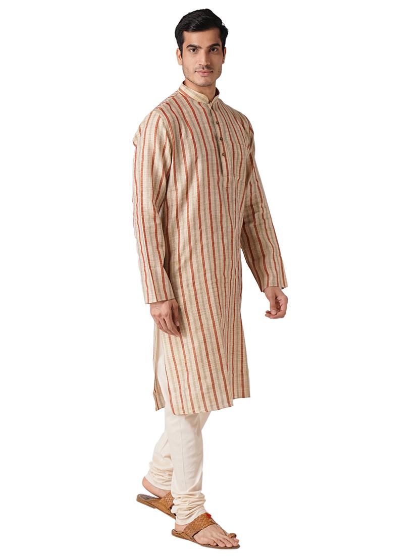 beige striped long kurta - 17424631 -  Standard Image - 1