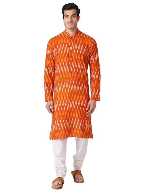 orange ikat print long kurta - 17424632 -  Standard Image - 0
