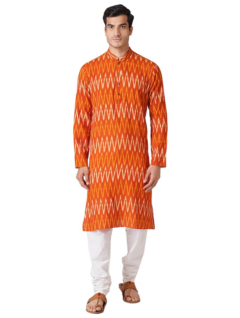 orange ikat print long kurta - 17424632 -  Zoom Image - 0