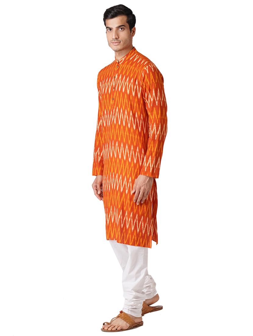 orange ikat print long kurta - 17424632 -  Standard Image - 1