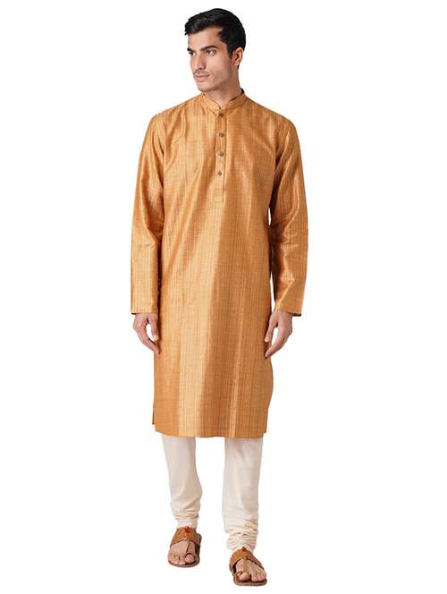 men self design mandarin neck long kurta - 17424634 - Standard Image - 0