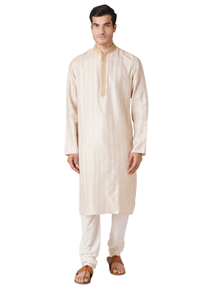 beige self design long kurta - 17424649 - Zoom Image - 0