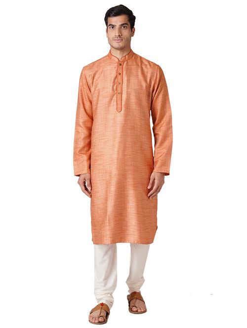 orange solid long kurta - 17424654 -  Standard Image - 0