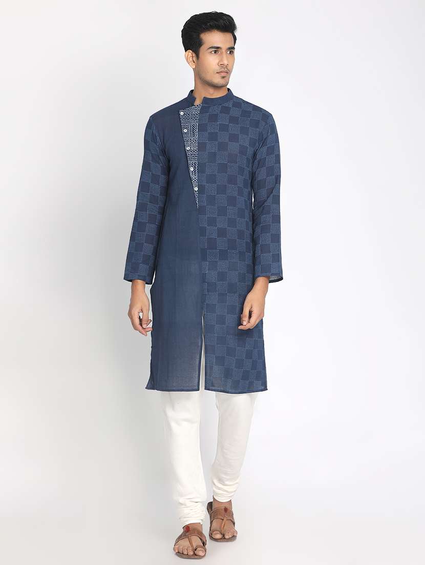 navy blue checkered long kurta