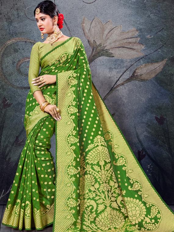 women's floral green colored saree