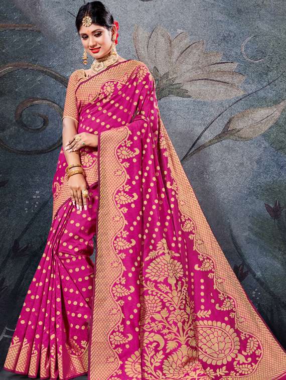 women's self design pink colored saree