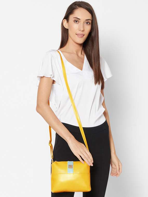 yellow leatherette (pu) sling bag - 17425226 - Standard Image - 4