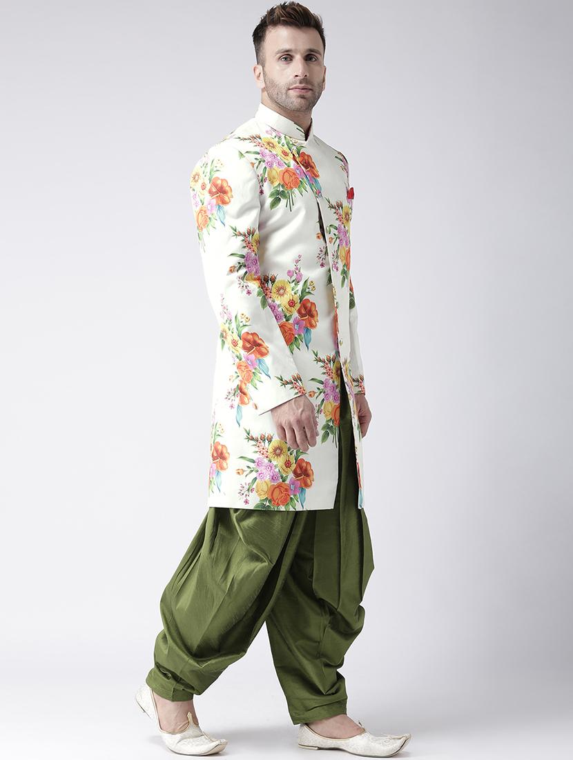 off white floral print sherwani set - 17425285 - Standard Image - 1