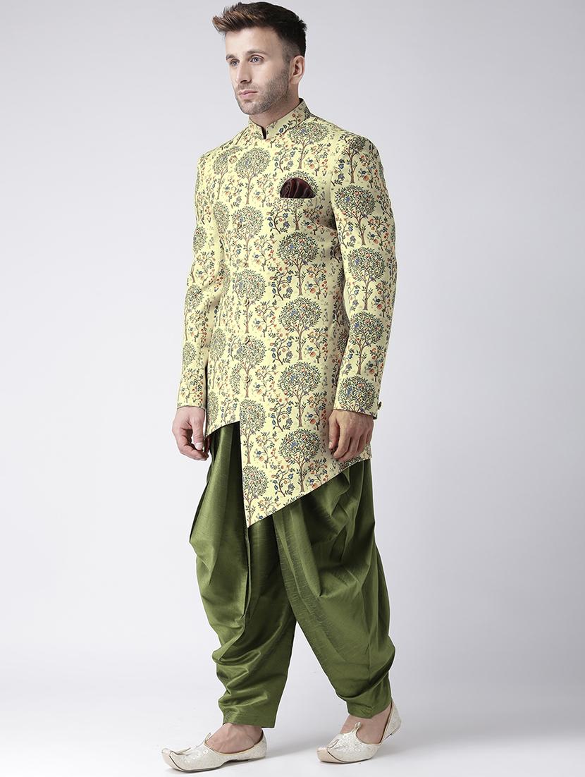 yellow printed sherwani set - 17425286 - Standard Image - 1