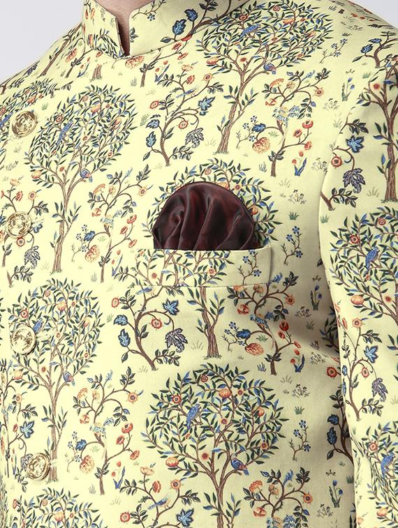 yellow printed sherwani set - 17425286 - Standard Image - 4