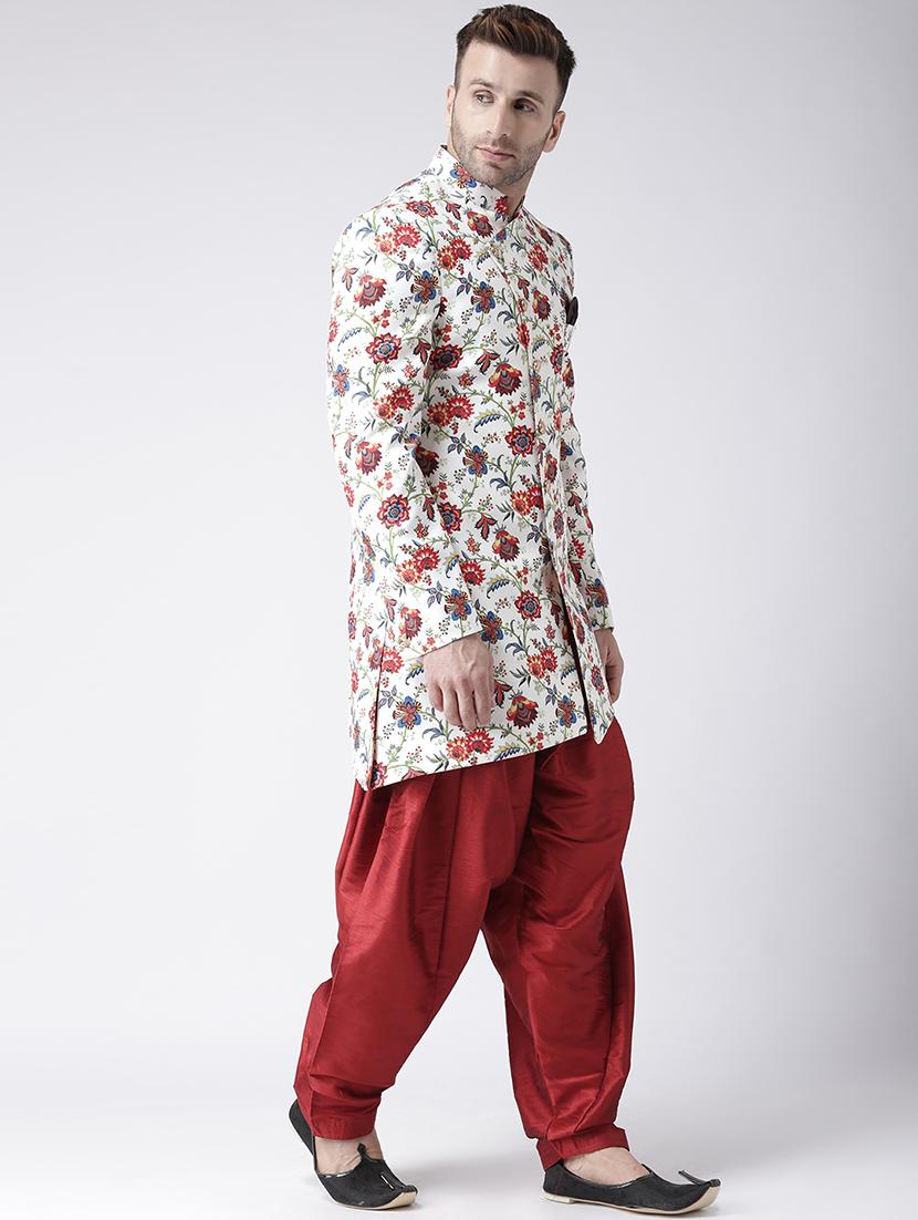 off white floral print sherwani set - 17425288 - Standard Image - 1