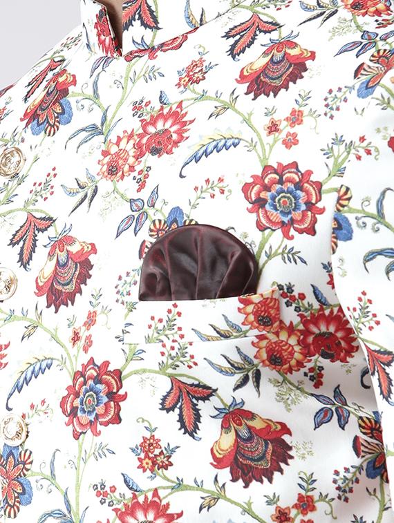 off white floral print sherwani set - 17425288 - Standard Image - 4