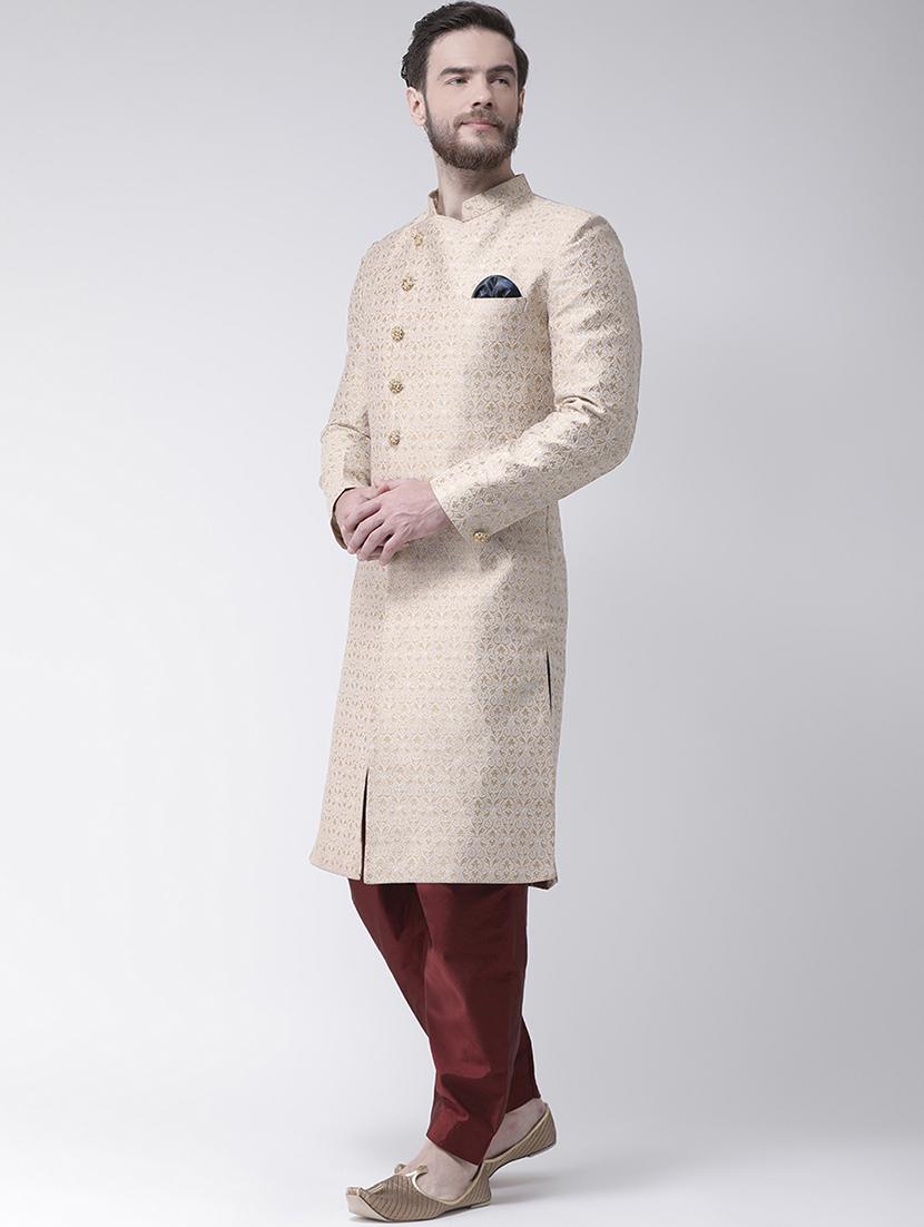 cream jacquard sherwani set - 17425294 -  Standard Image - 1