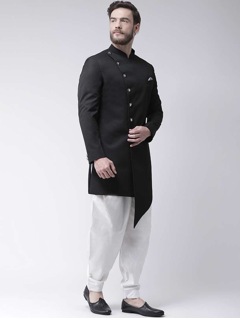 black solid sherwani set - 17425305 -  Standard Image - 1