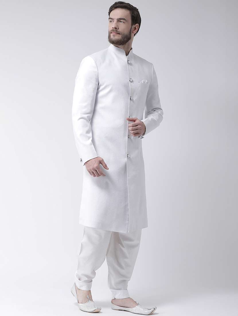 white solid sherwani set - 17425309 -  Standard Image - 1