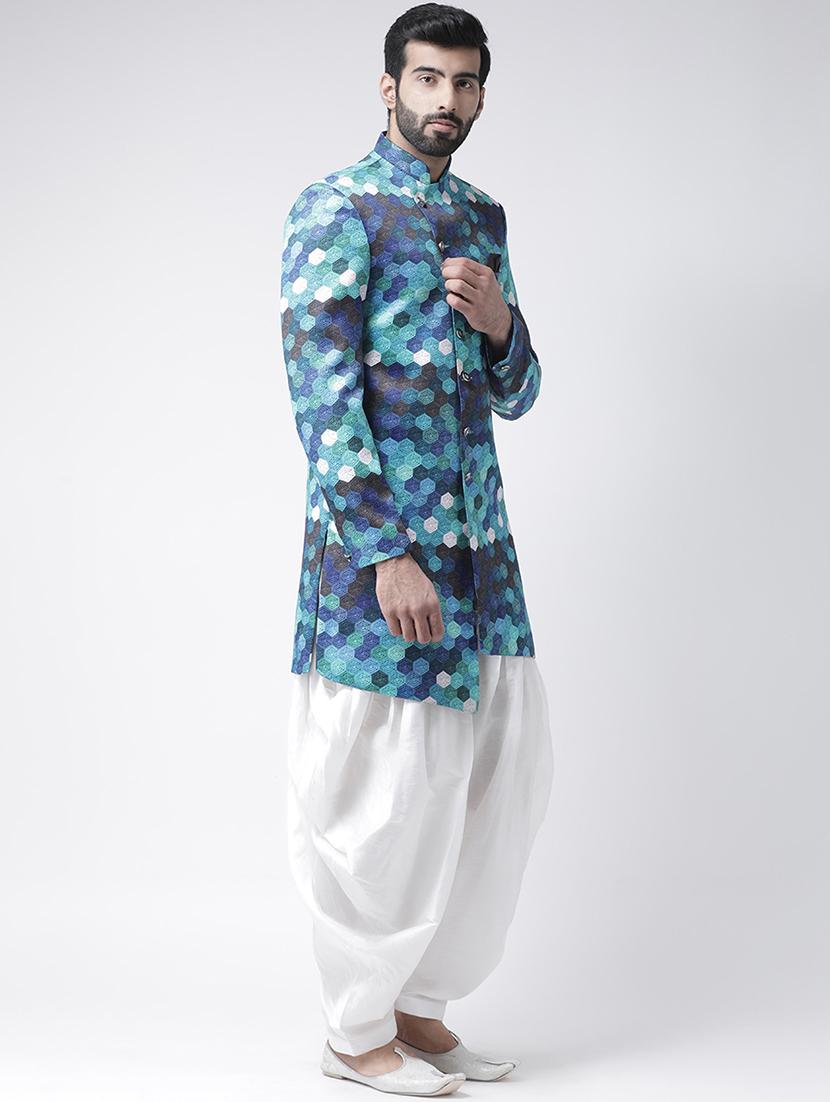 blue printed sherwani set - 17425318 -  Standard Image - 1