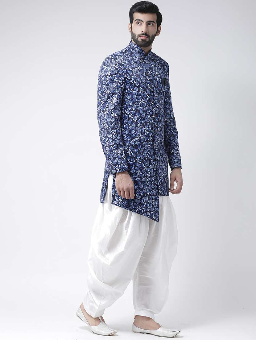 navy blue printed sherwani set - 17425319 -  Standard Image - 1