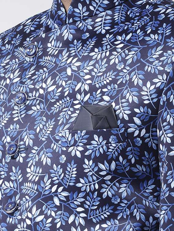 navy blue printed sherwani set - 17425319 - Standard Image - 4