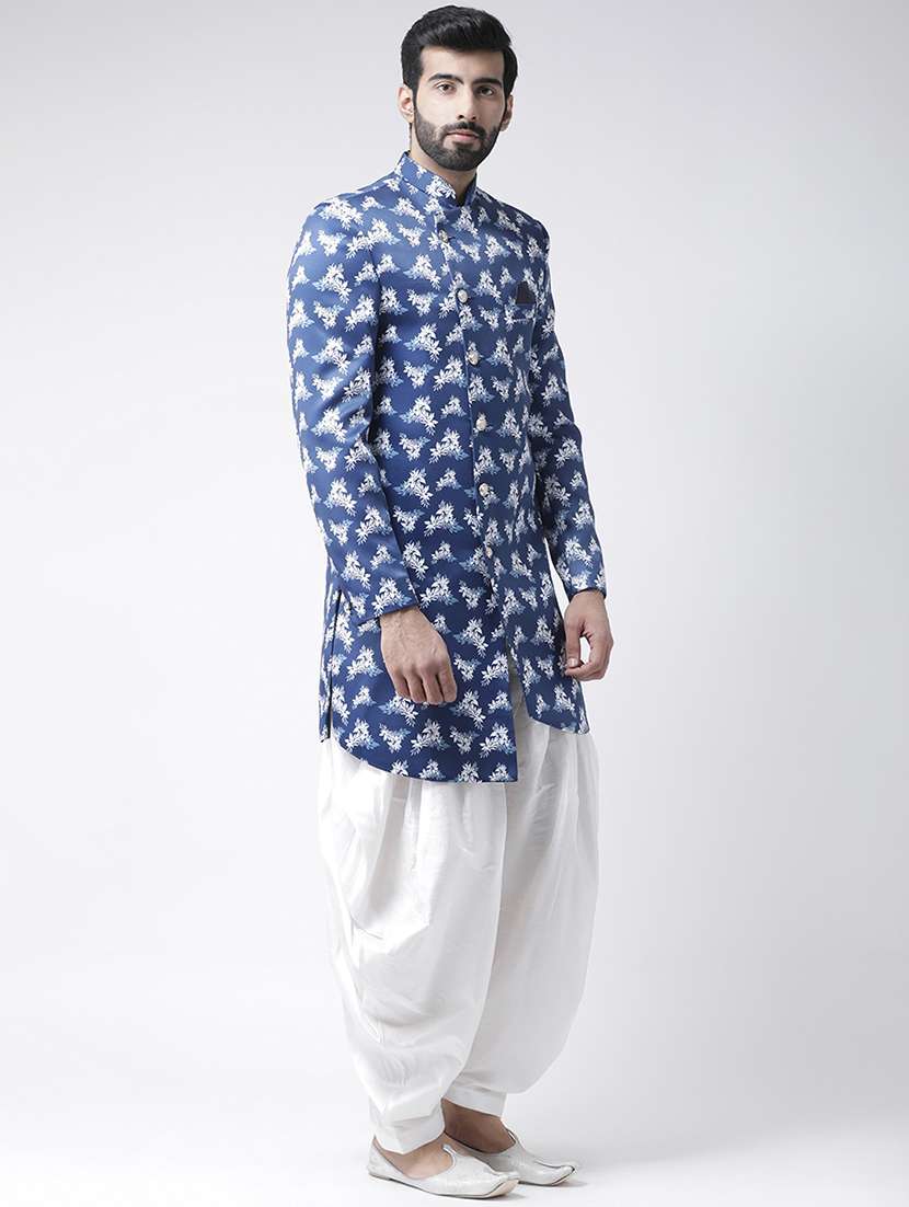 navy blue printed sherwani set - 17425321 -  Standard Image - 1