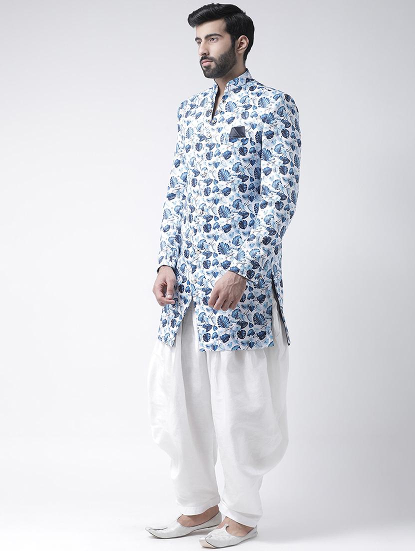 white printed sherwani set - 17425322 -  Standard Image - 1