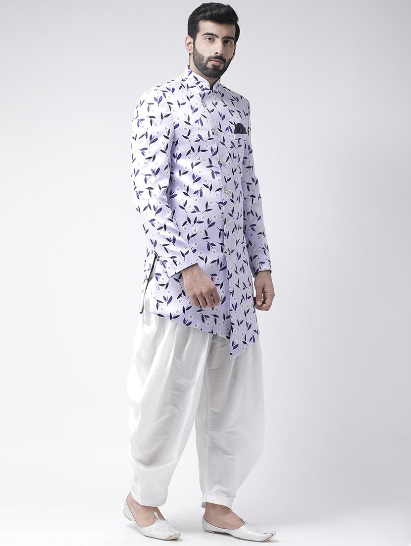 white printed sherwani set - 17425323 -  Standard Image - 1