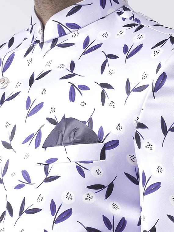 white printed sherwani set - 17425323 - Standard Image - 4