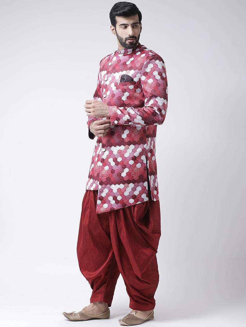 maroon printed sherwani set - 17425325 -  Standard Image - 1