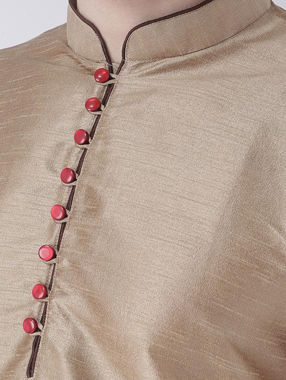 khaki solid dupion dhoti kurta set - 17425370 - Standard Image - 4