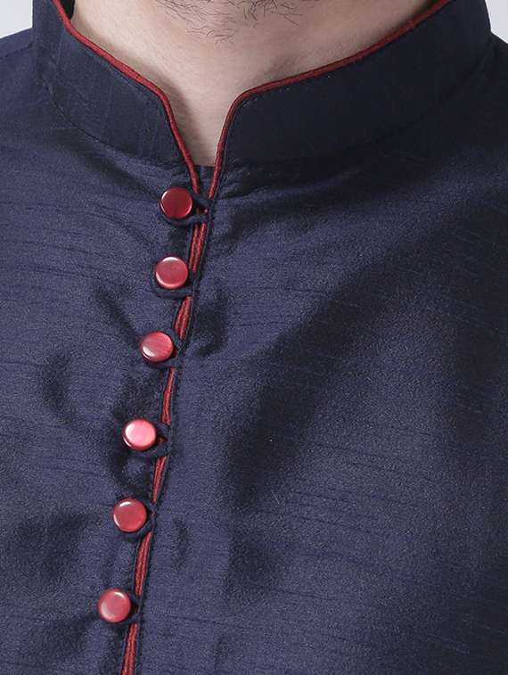 navy blue solid dupion dhoti kurta set - 17425371 -  Standard Image - 4