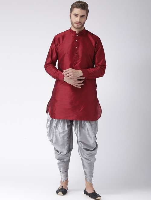 maroon solid dupion dhoti kurta set - 17425373 -  Standard Image - 0