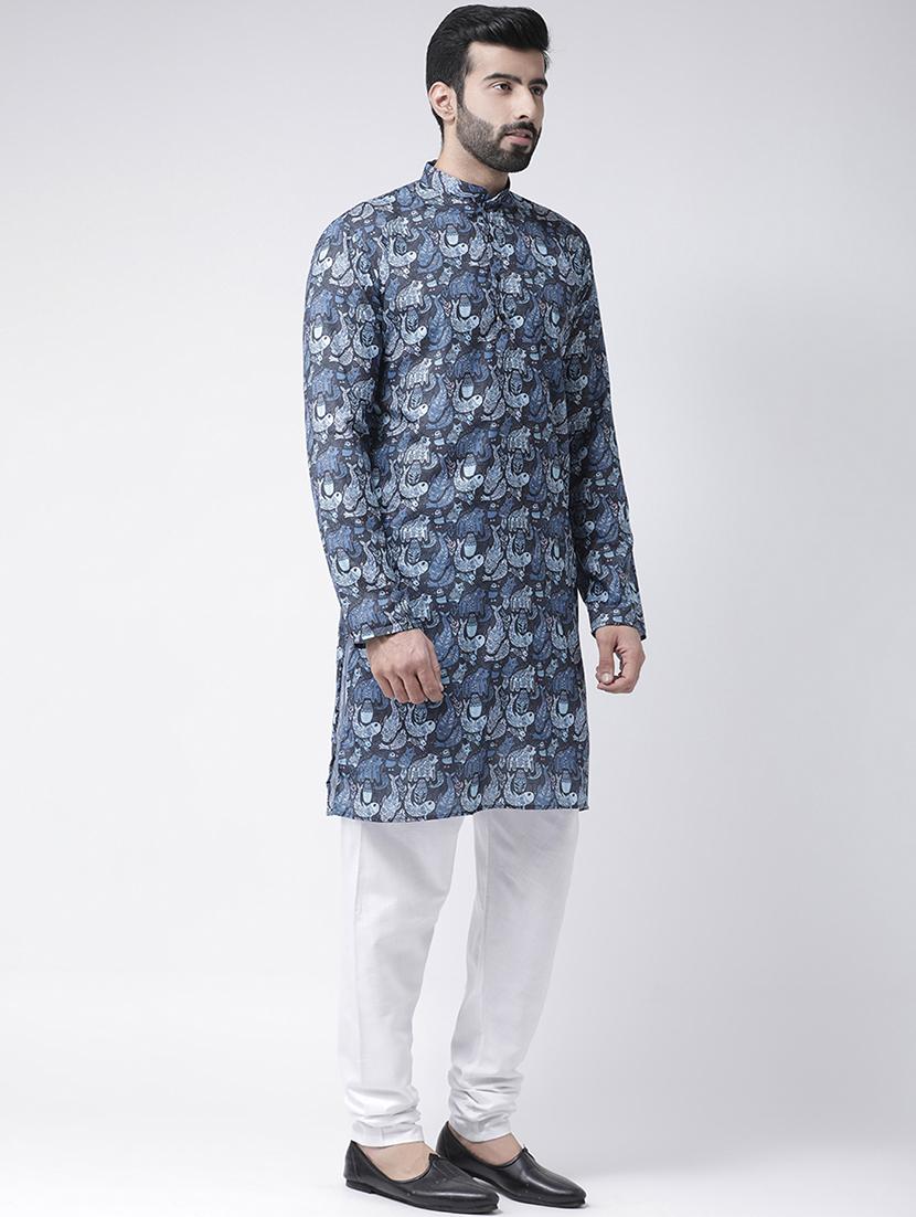 navy blue printed kurta pyjama set - 17425406 -  Standard Image - 1