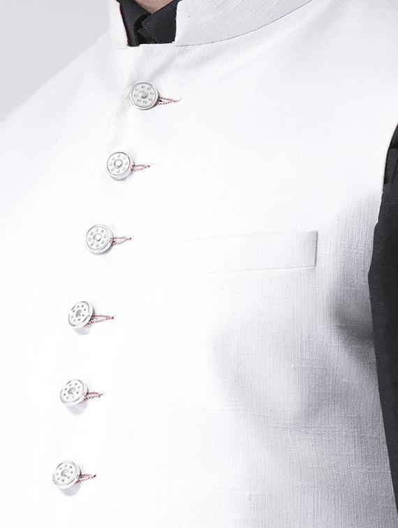white solid nehru jacket - 17425443 -  Standard Image - 4