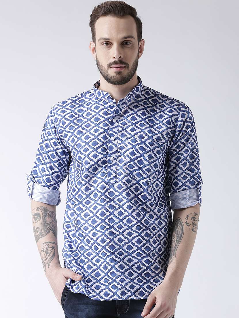 blue printed short kurta