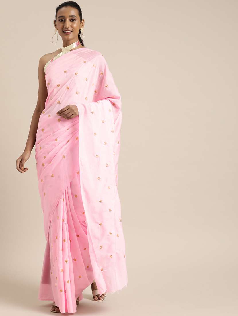 Solid Embroidered Saree With Blouse