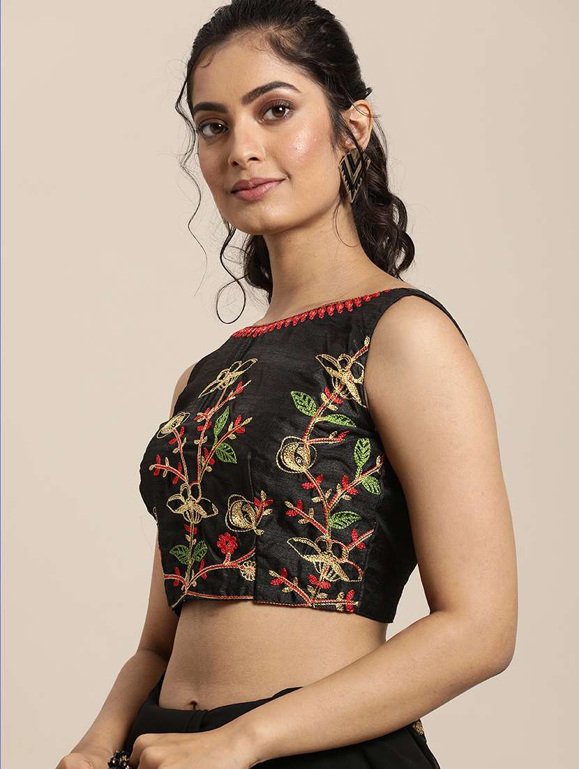 Solid Ruffle Bordered Saree With Blouse