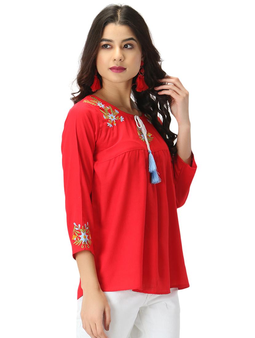 tie up neck embroidered top - 17426602 - Standard Image - 1