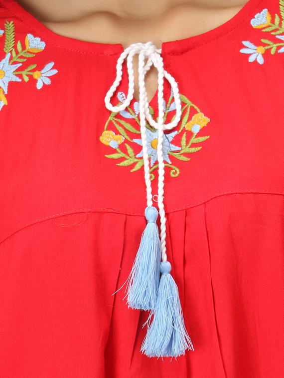tie up neck embroidered top - 17426602 - Standard Image - 4