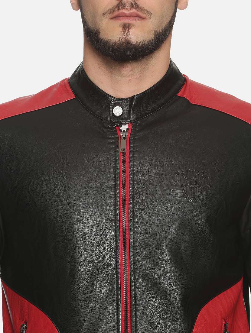 black color block pu biker jacket - 17427130 -  Standard Image - 4