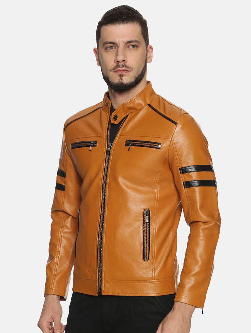 tan taped pu biker jacket - 17427154 - Standard Image - 1