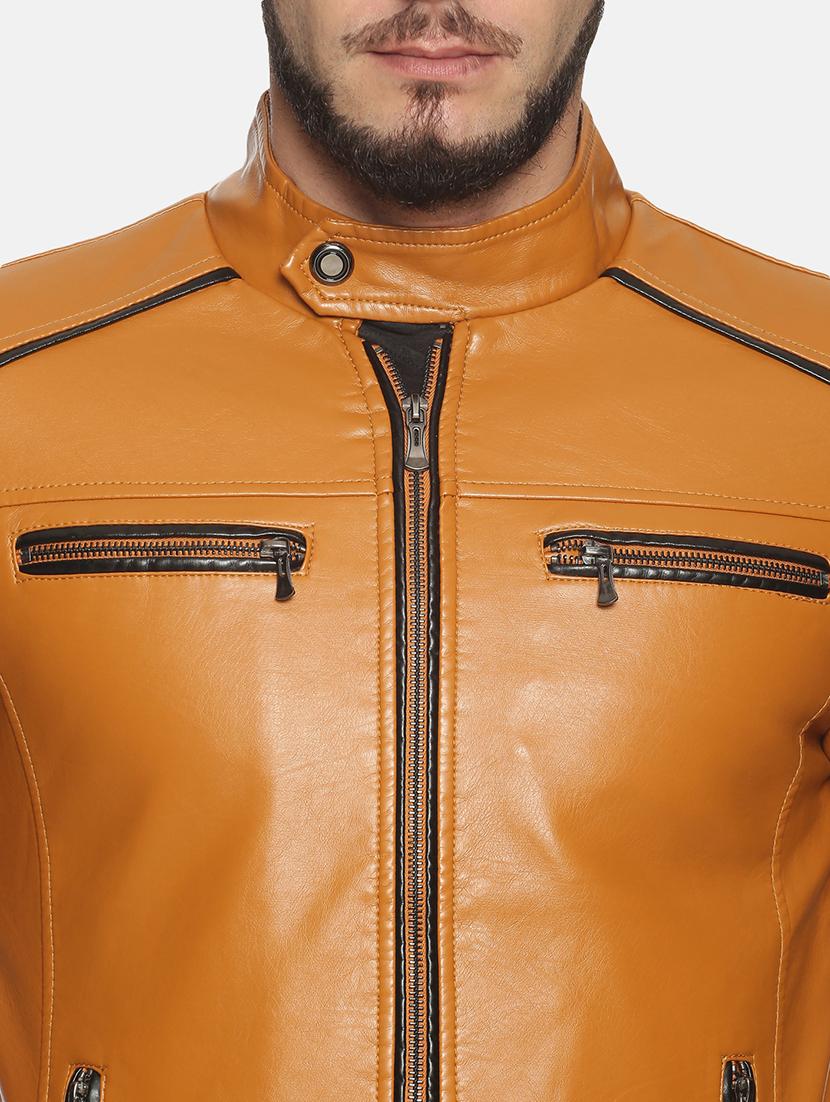 tan taped pu biker jacket - 17427154 - Standard Image - 4