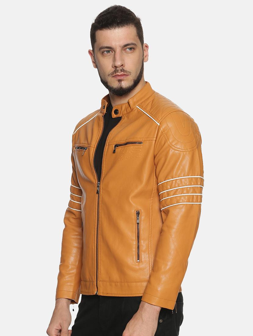 tan taped pu biker jacket - 17427171 - Standard Image - 1