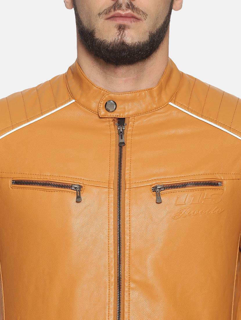 tan taped pu biker jacket - 17427171 - Standard Image - 4