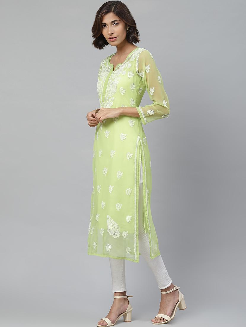 neo mint georgette straight lucknowi kurta - 17428068 - Standard Image - 1