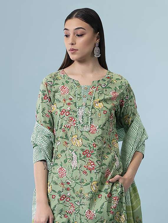 women three quarter sleeve kurta palazzo with dupatta set - 17428307 -  Standard Image - 1