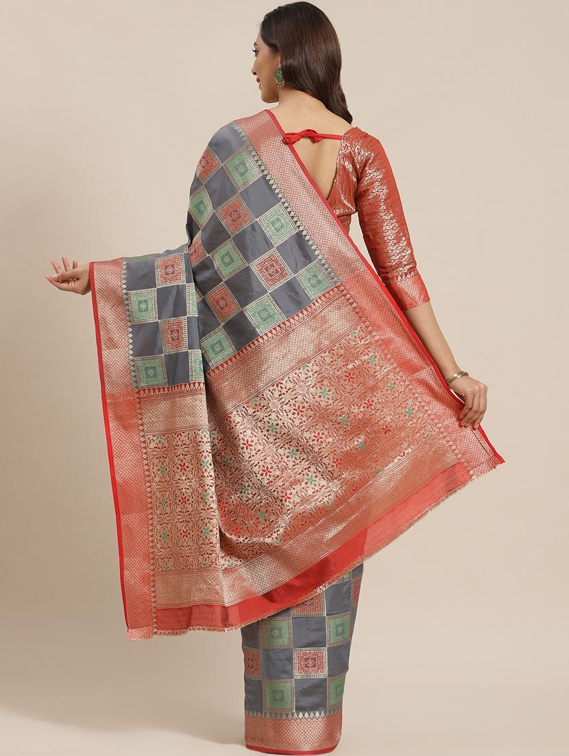 women's self design steel colored saree with blouse - 17428340 - Standard Image - 1