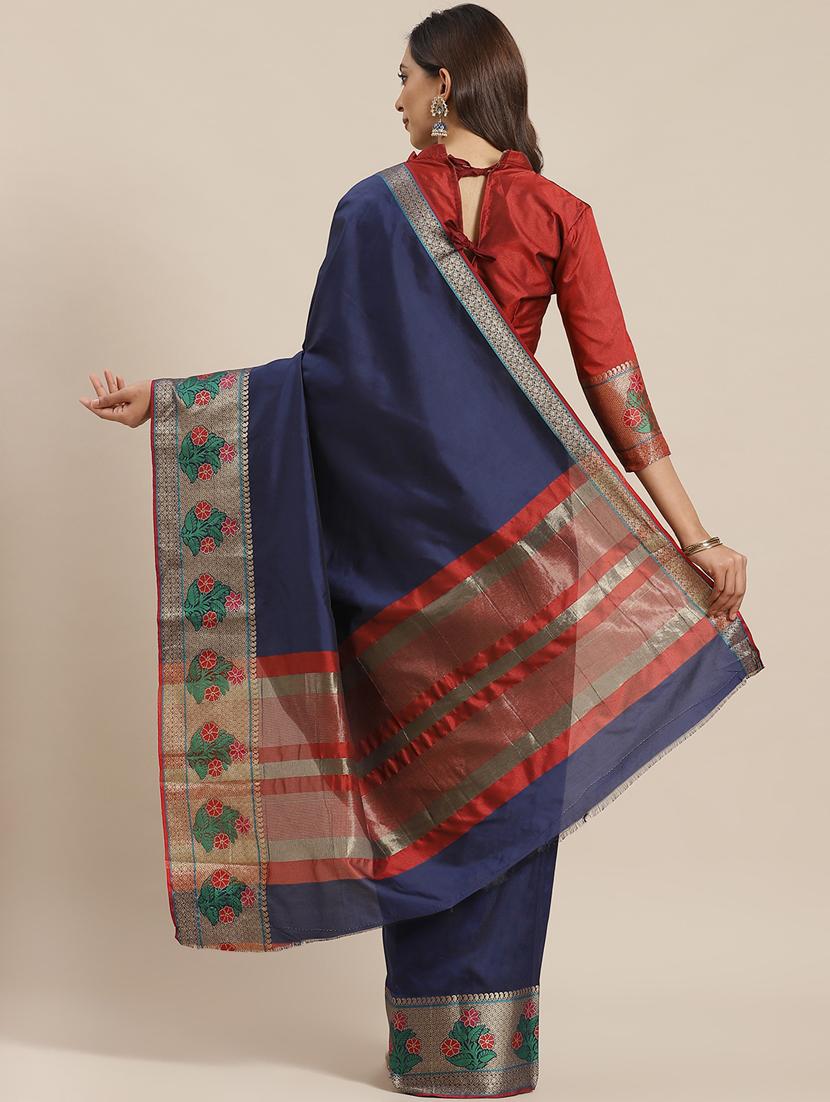 women solid with bordered saree with blouse - 17428355 - Standard Image - 1