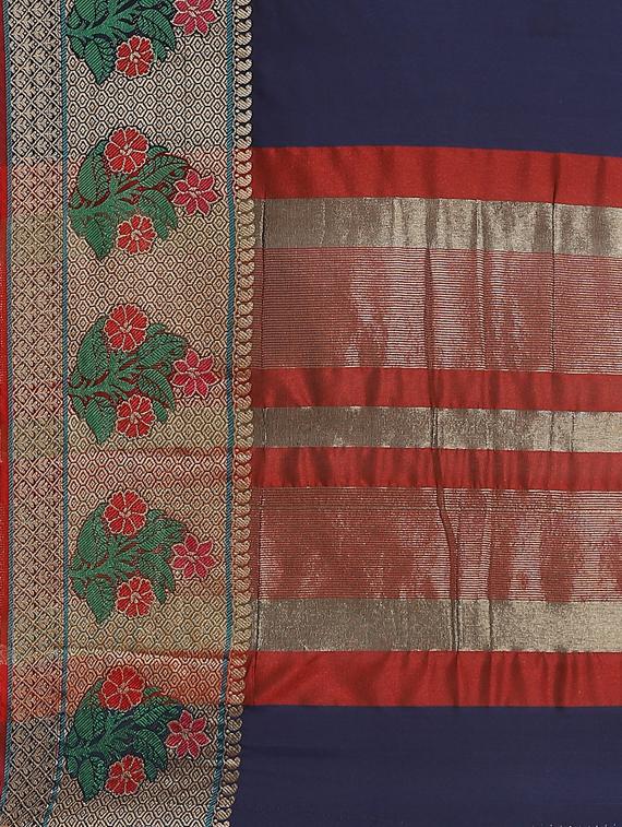 women solid with bordered saree with blouse - 17428355 - Standard Image - 4
