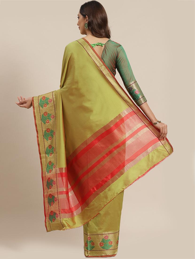 olive. silk blend banarasi saree with blouse - 17428356 - Standard Image - 1