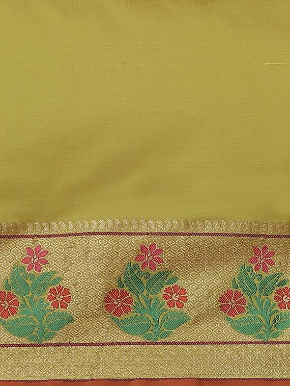 olive. silk blend banarasi saree with blouse - 17428356 - Standard Image - 4